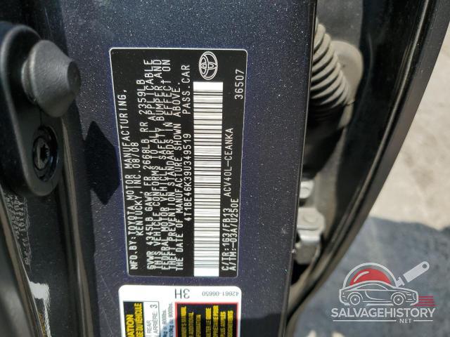4T1BE46K39U349519 2009 TOYOTA CAMRY photo no. 12