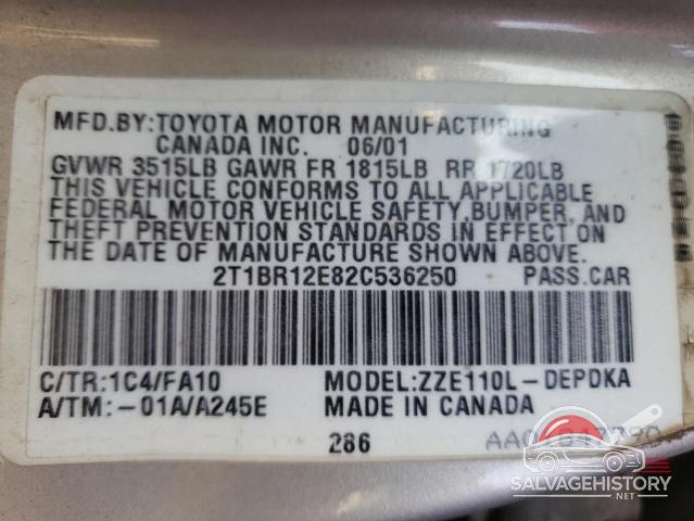 2T1BR12E82C536250 2002 TOYOTA COROLLA photo no. 12