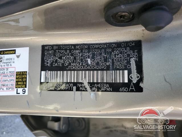 JTDKB20U040042692 2004 TOYOTA PRIUS photo no. 12