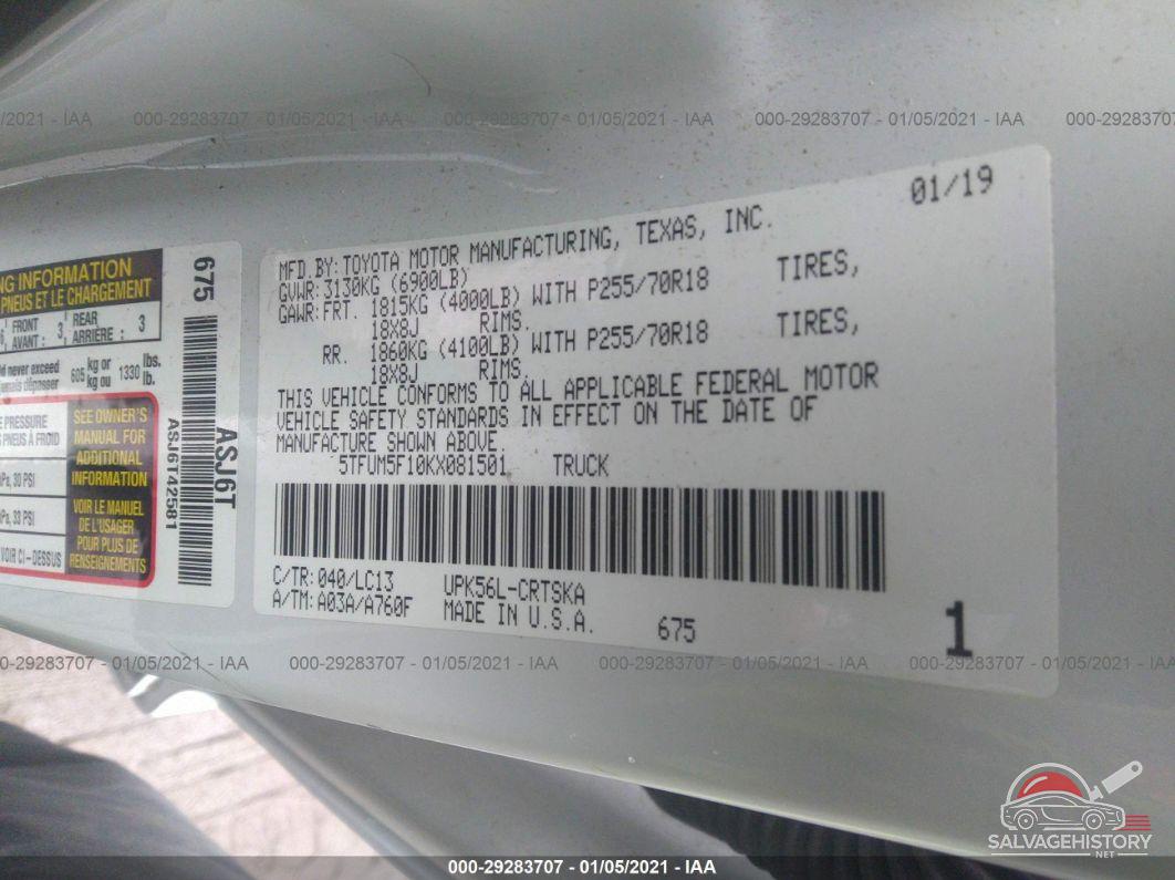 5TFUM5F10KX081501 2019 TOYOTA TUNDRA 4WD photo no. 9