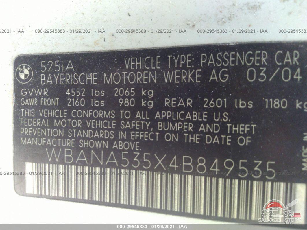 WBANA535X4B849535 2004 BMW 5 SERIES/5-SERIES photo no. 9
