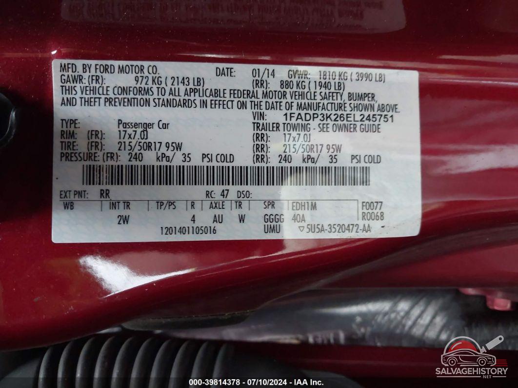 1FADP3K26EL245751 2014 FORD FOCUS photo no. 9
