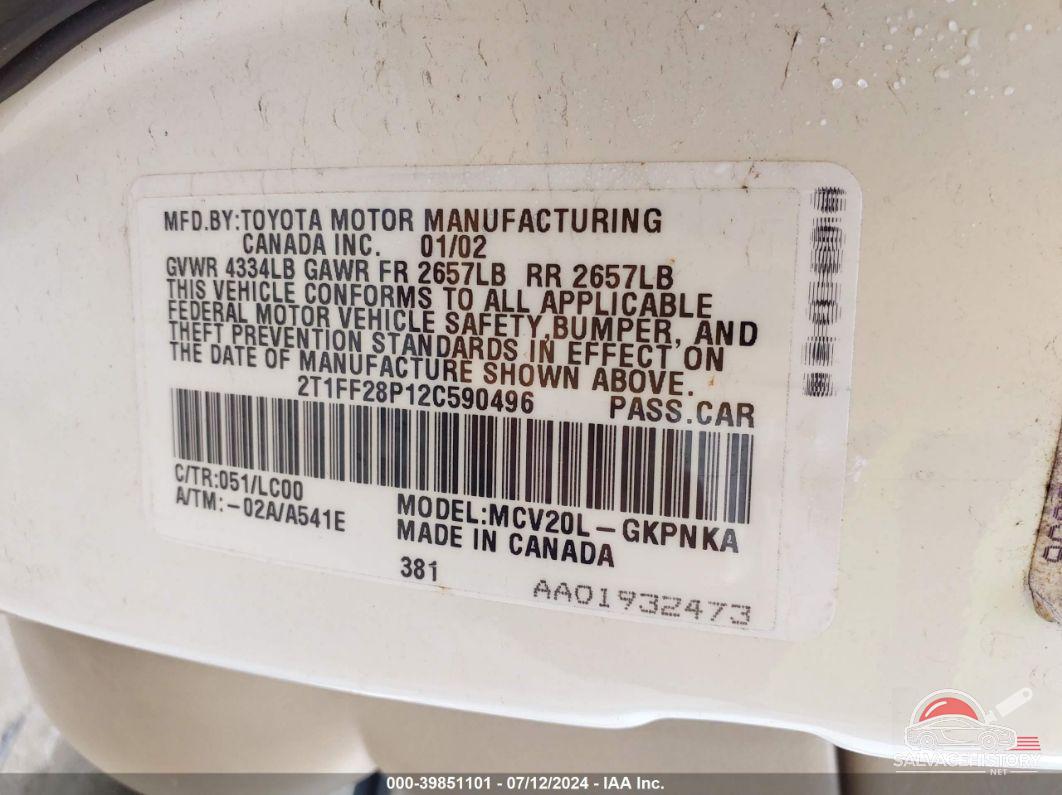 2T1FF28P12C590496 2002 TOYOTA CAMRY SOLARA-V6 photo no. 9