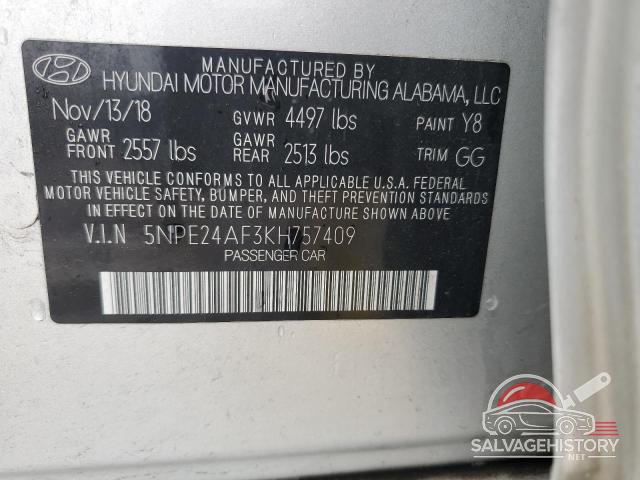 5NPE24AF3KH757409 2019 HYUNDAI SONATA photo no. 12