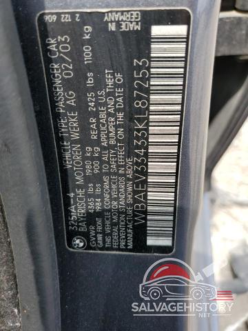 WBAEV33433KL87253 2003 BMW 3 SERIES photo no. 12