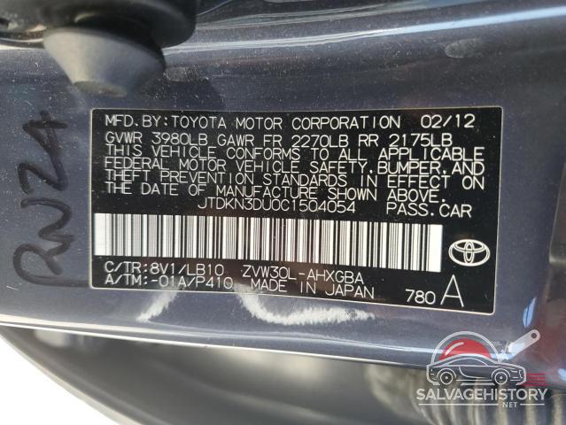 JTDKN3DU0C1504054 2012 TOYOTA PRIUS photo no. 12