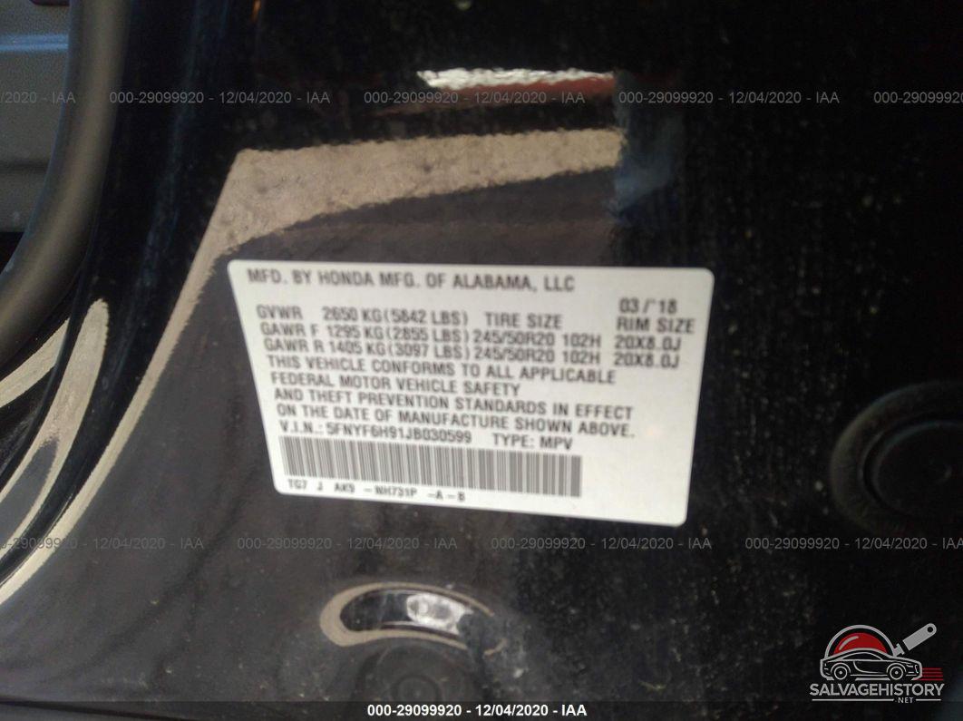 5FNYF6H91JB030599 2018 HONDA PILOT photo no. 9