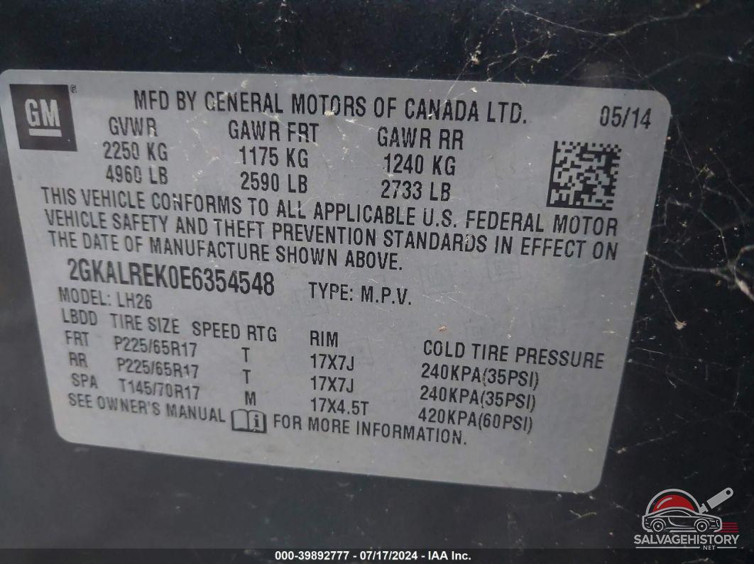 2GKALREK0E6354548 2014 GMC TERRAIN photo no. 9
