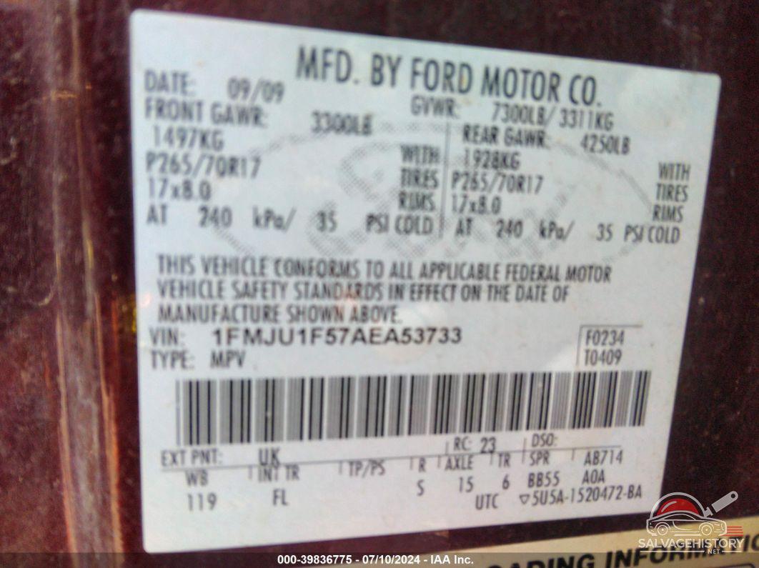 1FMJU1F57AEA53733 2010 FORD EXPEDITION photo no. 9