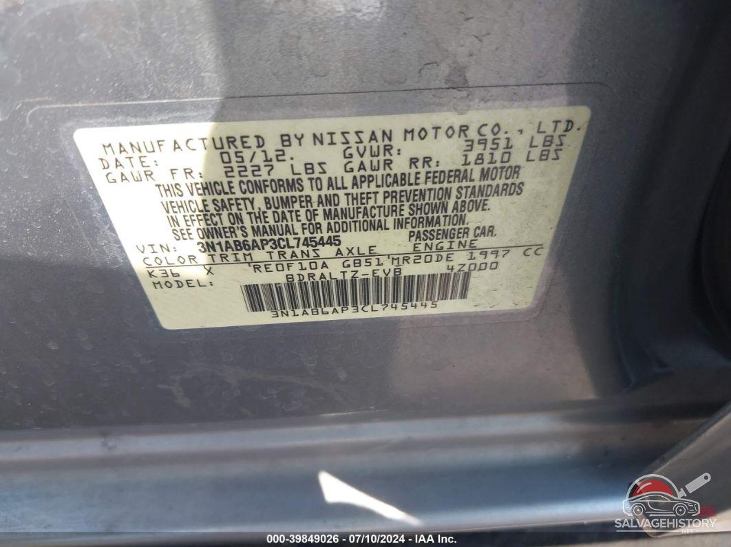 3N1AB6AP3CL745445 2012 NISSAN SENTRA photo no. 9
