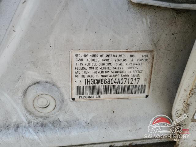 1HGCM66804A071217 2004 HONDA ACCORD photo no. 12