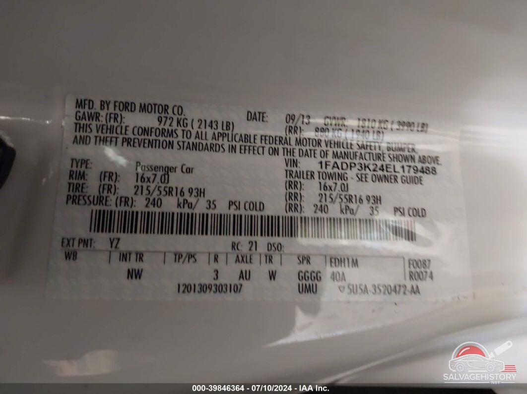 1FADP3K24EL179488 2014 FORD FOCUS photo no. 9