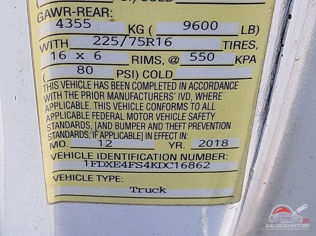 1FDXE4FS4KDC16862 2019 FORD E-450 CUTAWAY photo no. 2