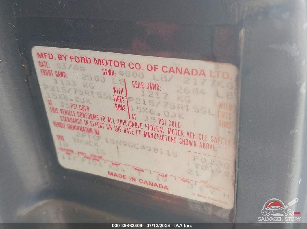 2FTCF15N9GCA98115 1986 FORD F150 photo no. 9