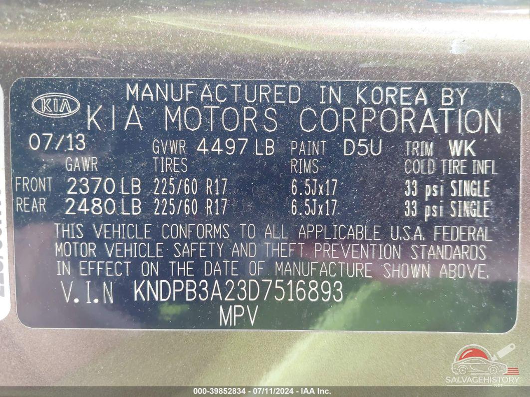 KNDPB3A23D7516893 2013 KIA SPORTAGE photo no. 9