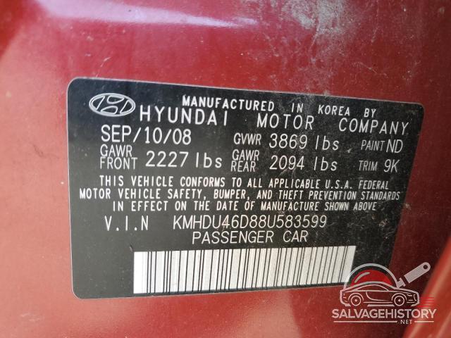 KMHDU46D88U583599 2008 HYUNDAI ELANTRA photo no. 12