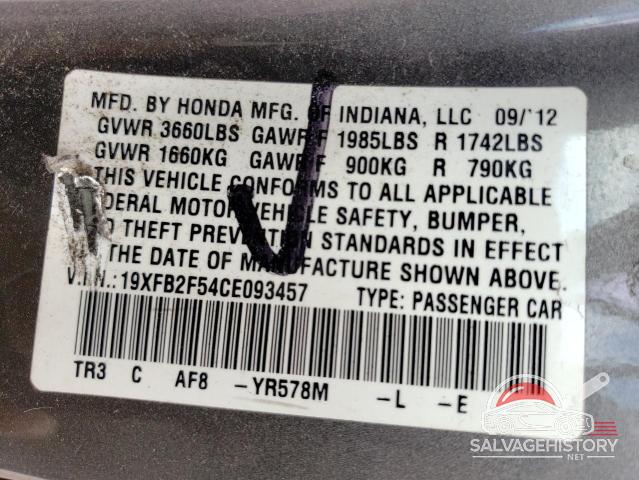 19XFB2F54CE093457 2012 HONDA CIVIC photo no. 12