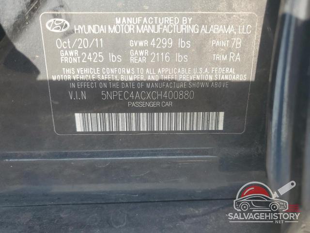 5NPEC4ACXCH400880 2012 HYUNDAI SONATA photo no. 12