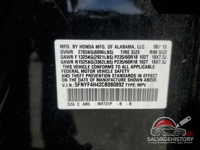 5FNYF4H42CB080892 2012 HONDA PILOT photo no. 13