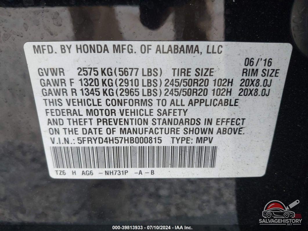 5FRYD4H57HB000815 2017 ACURA MDX photo no. 9