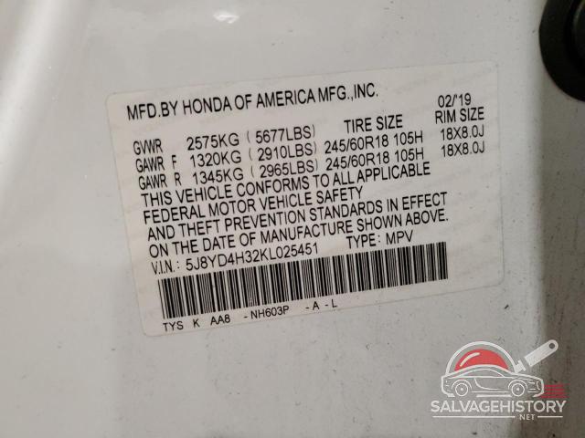 5J8YD4H32KL025451 2019 ACURA MDX photo no. 13