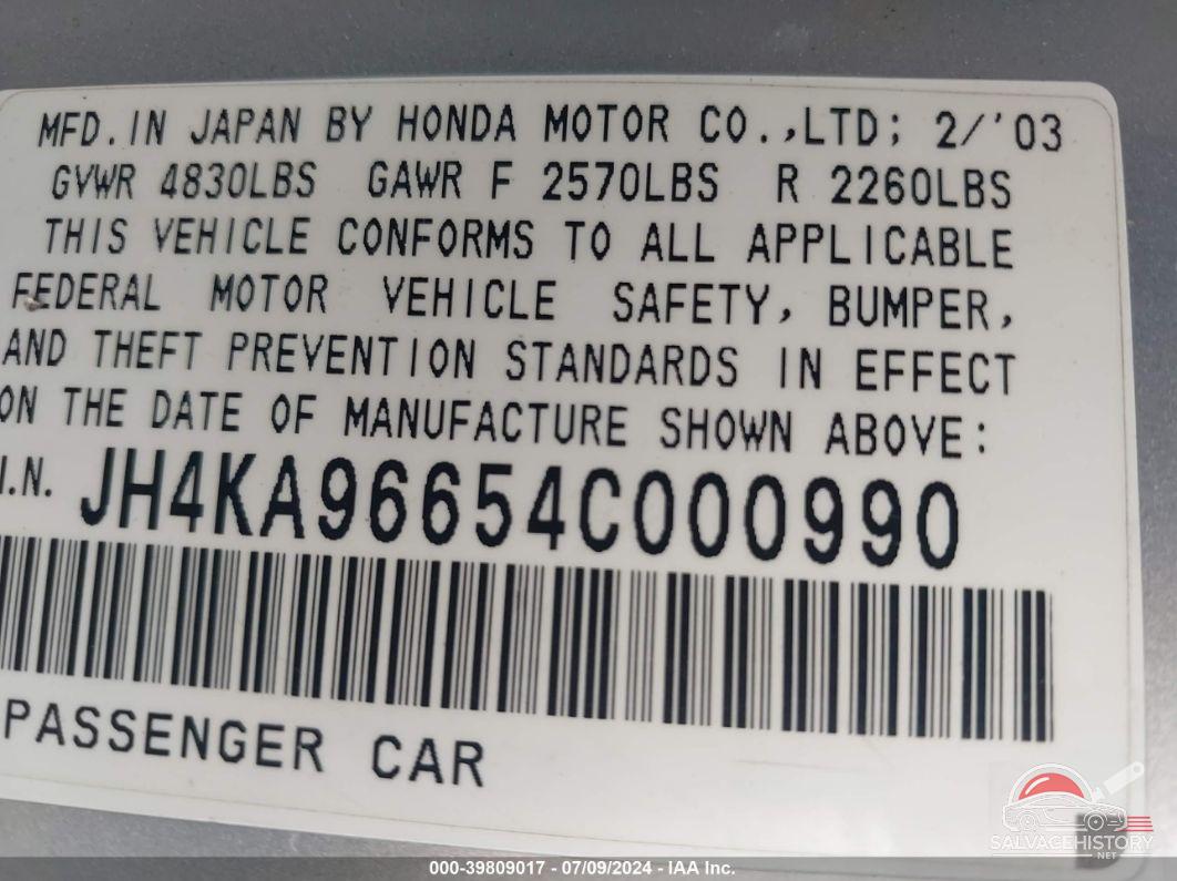 JH4KA96654C000990 2004 ACURA RL photo no. 9