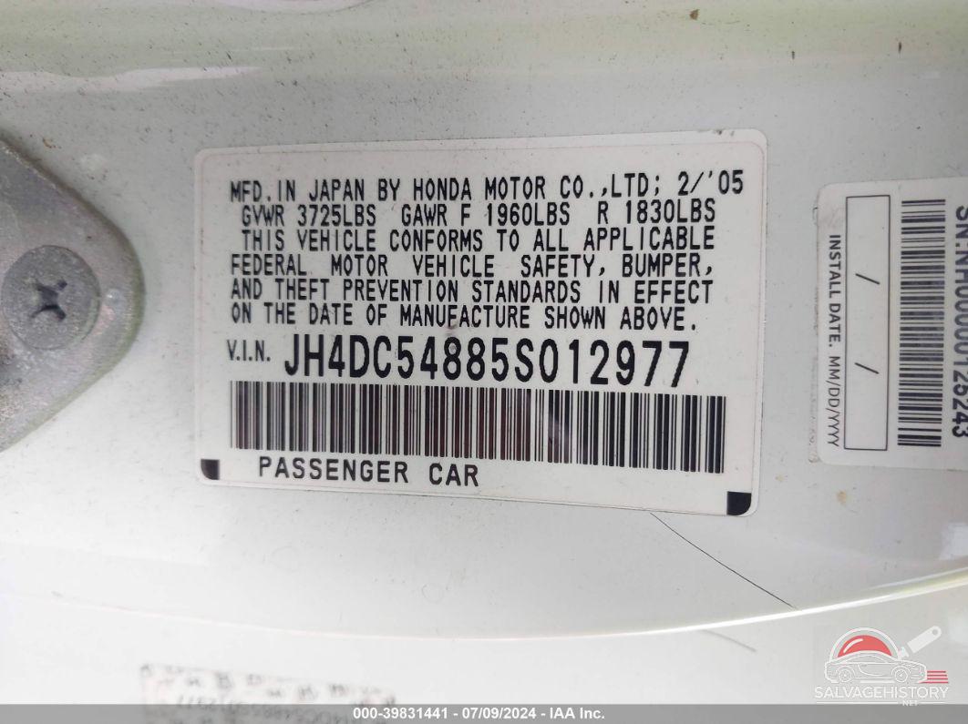 JH4DC54885S012977 2005 ACURA RSX photo no. 9