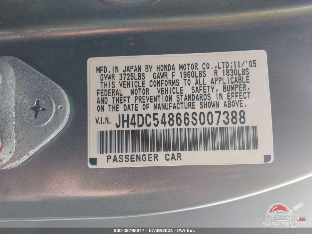 JH4DC54866S007388 2006 ACURA RSX photo no. 9