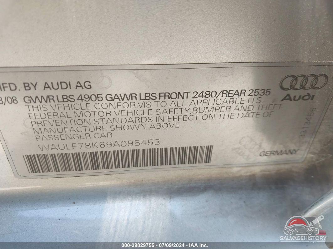 WAULF78K69A095453 2009 AUDI A4 photo no. 9