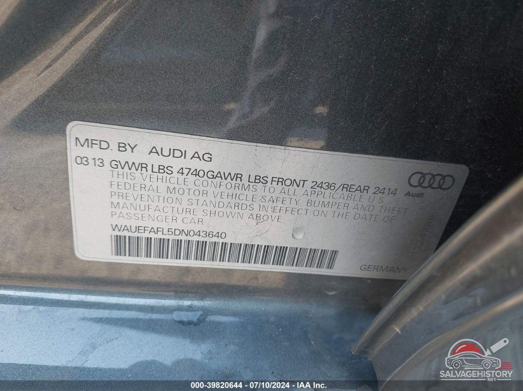 WAUEFAFL5DN043640 2013 AUDI A4 photo no. 9