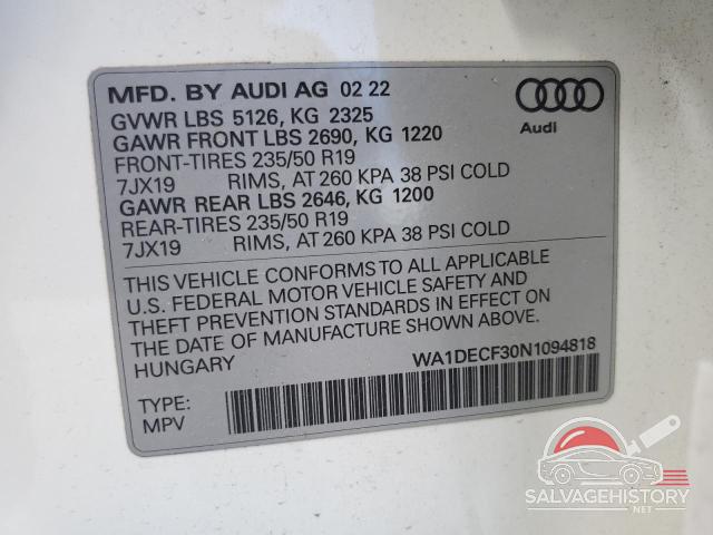 WA1DECF30N1094818 2022 AUDI Q3 PREMIUM photo no. 13