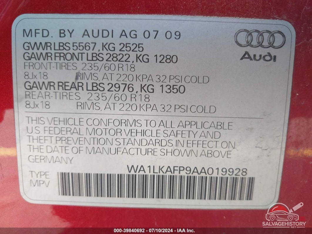 WA1LKAFP9AA019928 2010 AUDI Q5 photo no. 9