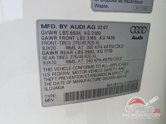 WA1BY74L47D083122 2007 AUDI Q7 photo no. 13