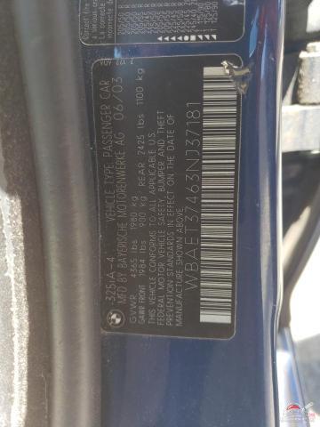 WBAET37463NJ37181 2003 BMW 3 SERIES photo no. 12