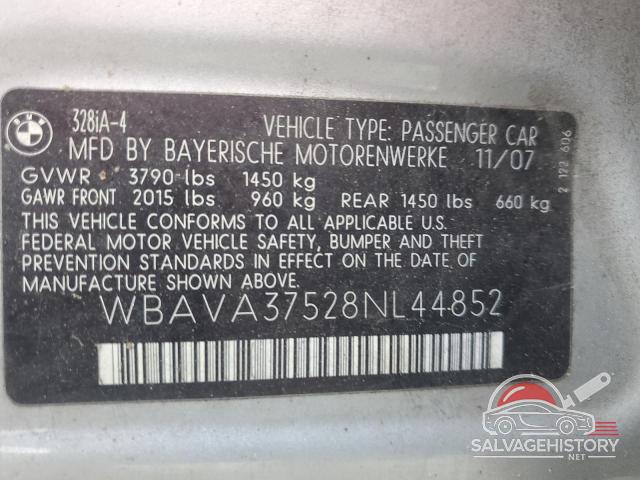 WBAVA37528NL44852 2008 BMW 3 SERIES photo no. 12