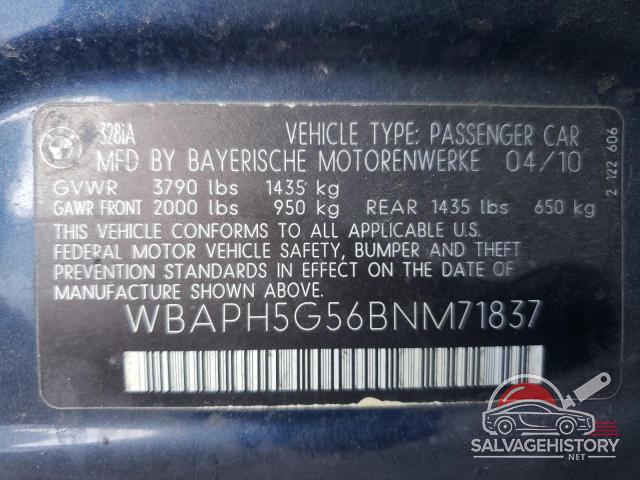 WBAPH5G56BNM71837 2011 BMW 3 SERIES photo no. 12