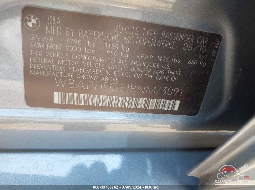 WBAPH5G51BNM73091 2011 BMW 328I photo no. 9