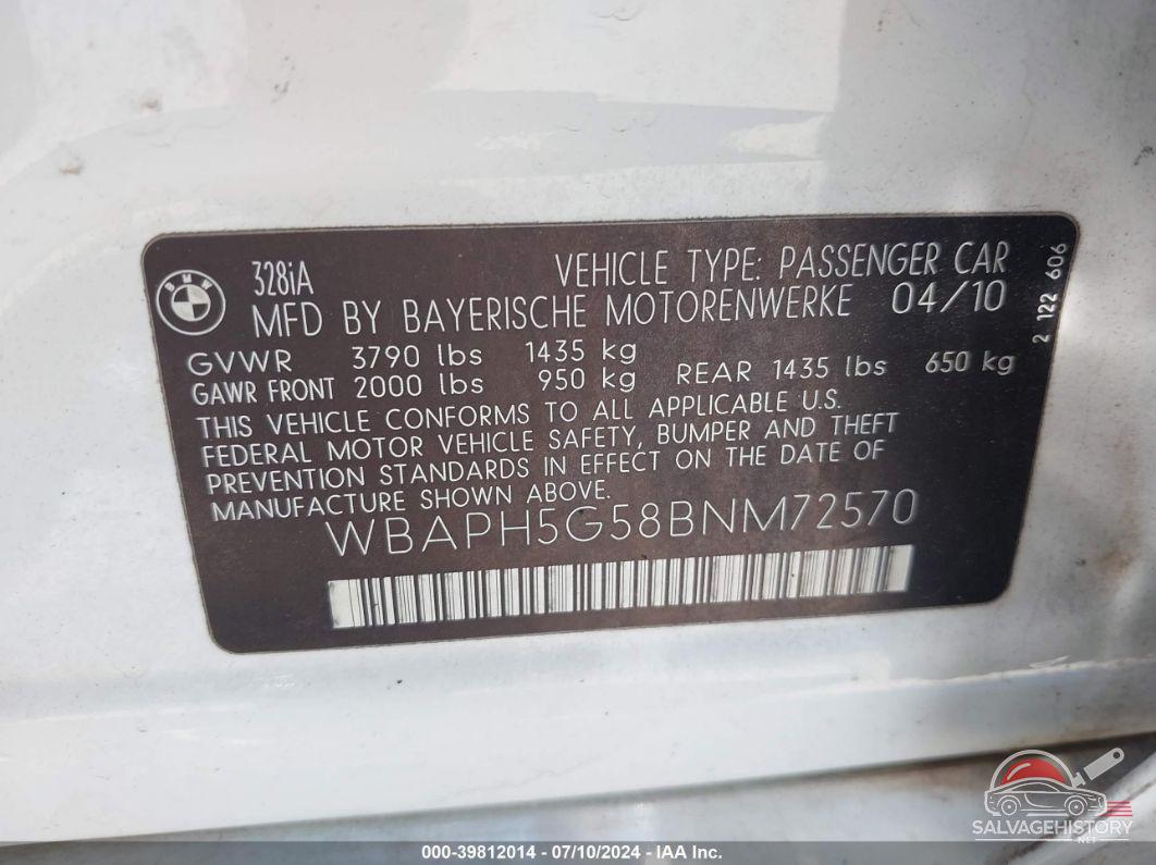 WBAPH5G58BNM72570 2011 BMW 328I photo no. 9