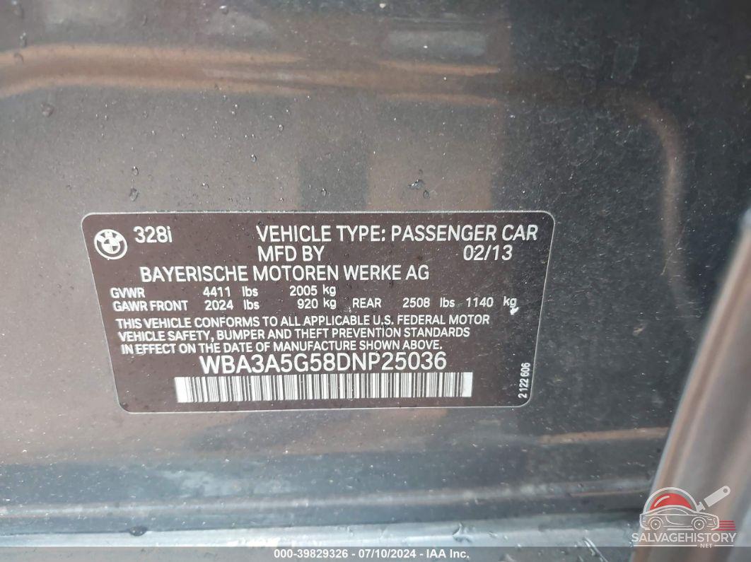 WBA3A5G58DNP25036 2013 BMW 328I photo no. 9