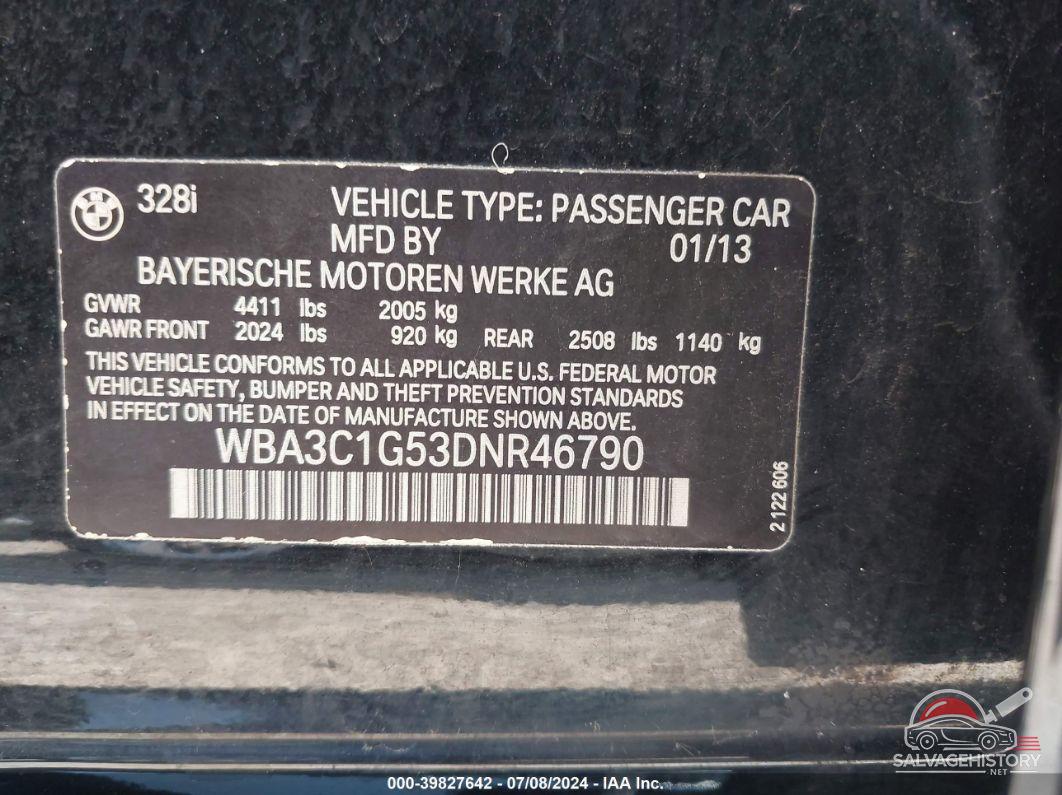 WBA3C1G53DNR46790 2013 BMW 328I photo no. 9