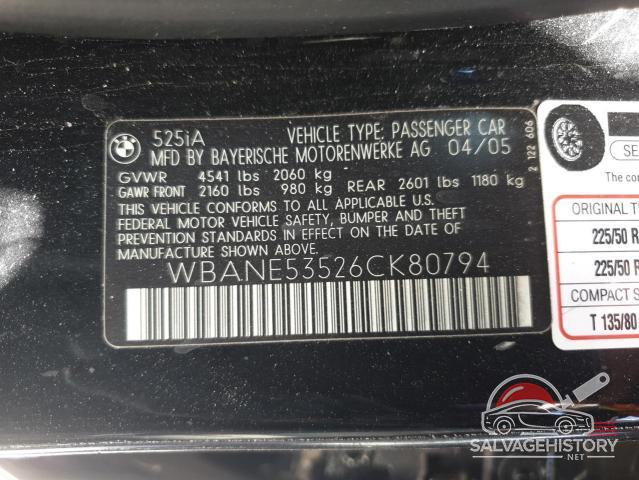 WBANE53526CK80794 2006 BMW 5 SERIES photo no. 12