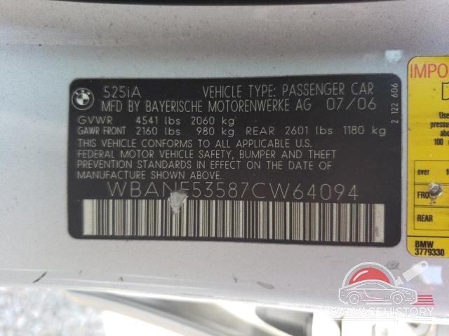 WBANE53587CW64094 2007 BMW 5 SERIES photo no. 13