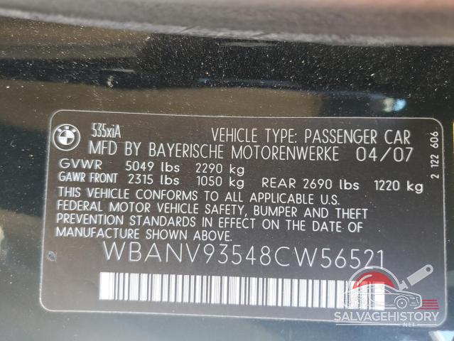 WBANV93548CW56521 2008 BMW 5 SERIES photo no. 13