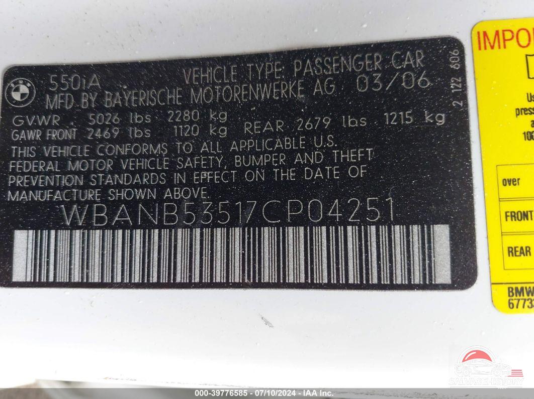 WBANB53517CP04251 2007 BMW 550I photo no. 9