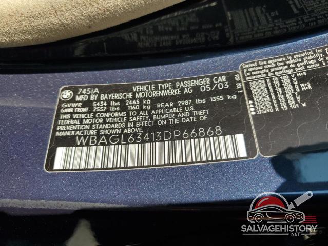 WBAGL63413DP66868 2003 BMW 7 SERIES photo no. 12