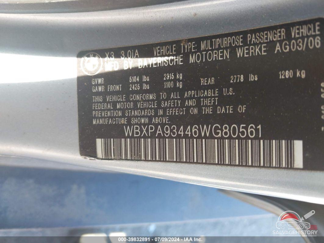 WBXPA93446WG80561 2006 BMW X3 photo no. 9