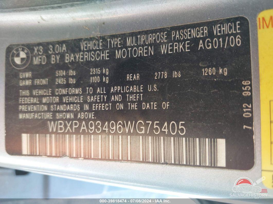 WBXPA93496WG75405 2006 BMW X3 photo no. 9
