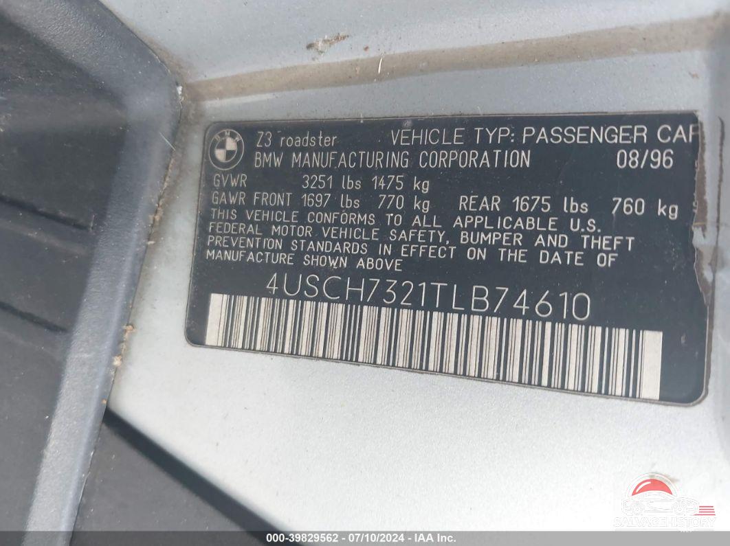 4USCH7321TLB74610 1996 BMW Z3 photo no. 9