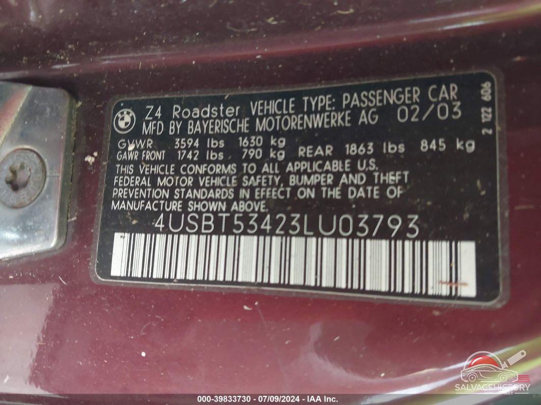 4USBT53423LU03793 2003 BMW Z4 photo no. 9