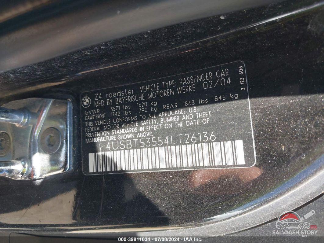 4USBT53554LT26136 2004 BMW Z4 photo no. 9